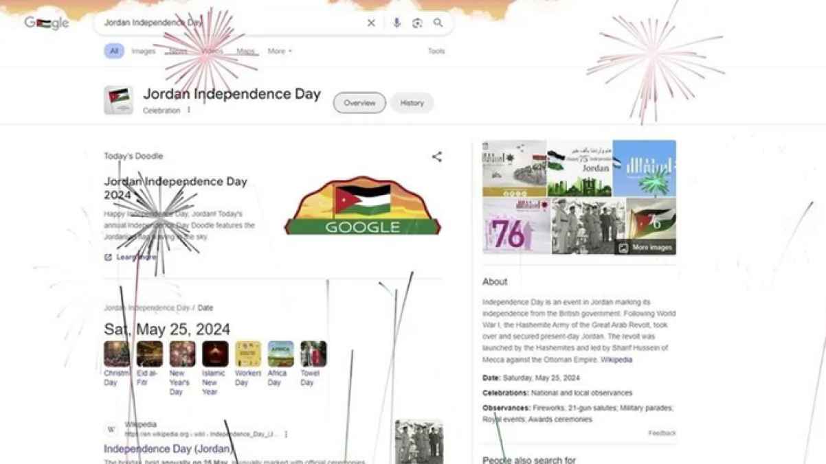 وطن حروفه شموخ.. "جوجل" يحتفل باستقلال الأردن الـ 78